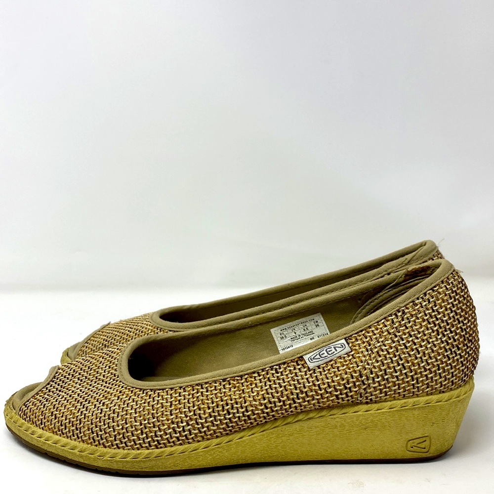 Keen Cortona‎ Beige Jute Slip On Low Wedge Open Toe Shoes